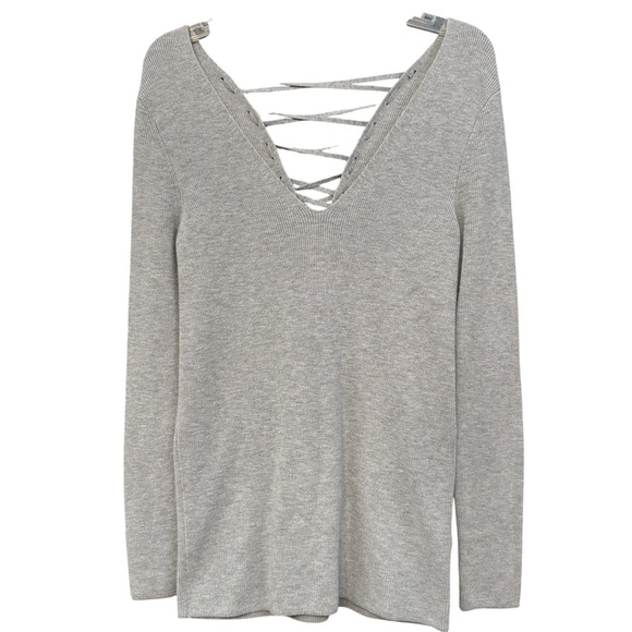 Express Gray Lace Up Back Sweater Women’s Small Long Sleeve - Picture 1 of 4